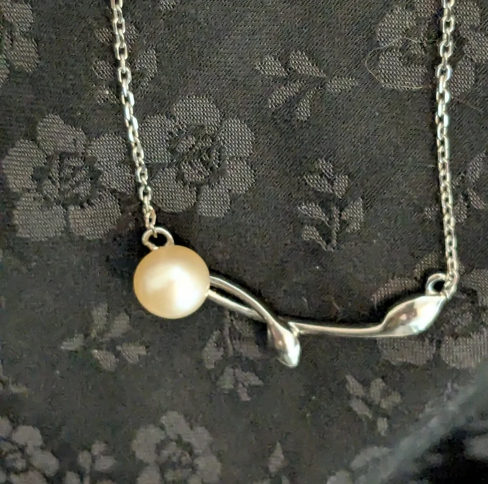 New Vantel Pearls Twisted Vine Sterling Silver Genuine Pearl 16 Inch Necklace